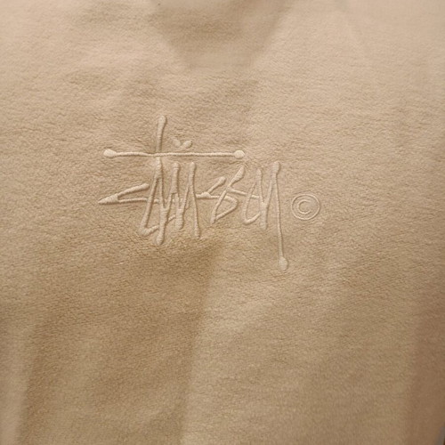 Unisex Stüssy cream mock neck sweatshirt used with embroidered logo