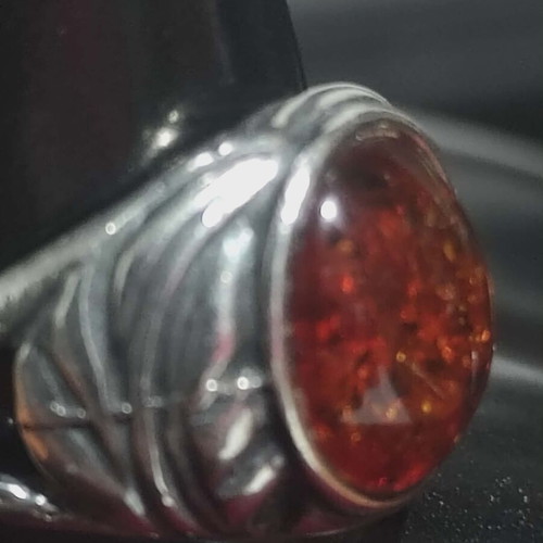 Chevalie silver unisex ring with amber, like new