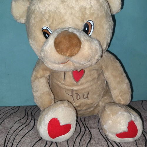 Large teddy bear with hearts used