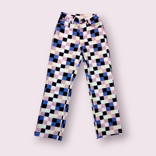 Motherboard Checkered Pixel Print Jeans Ragged Priest like new, multicolor