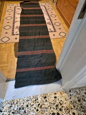 Kilim runner rug like new, black with red stripes