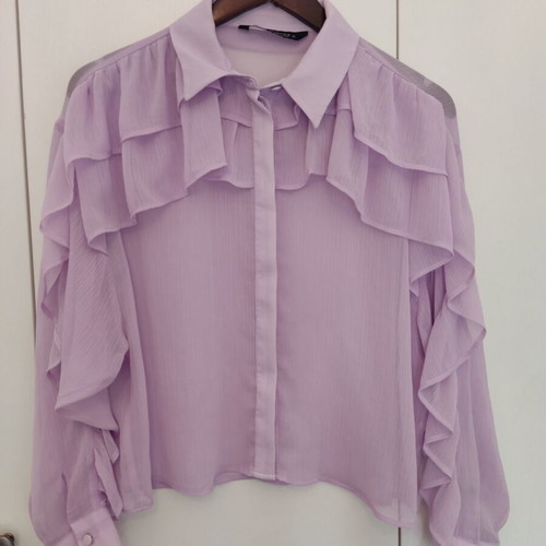 Zara Ruffle Flowy Sheer Purple Shirt like new, small