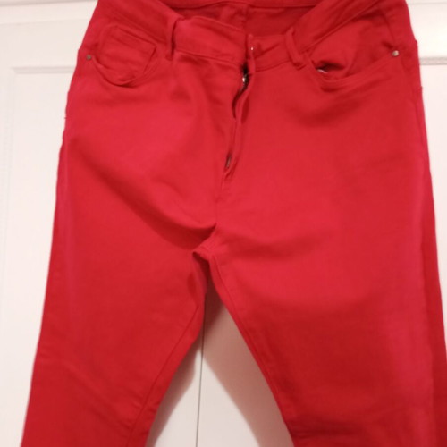 Red elastic denim pants new, size 54