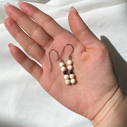 Handmade earrings with howlite and blue tiger beads made to order