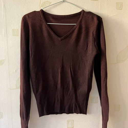 A-Style Brown Women's Blouse with V-Neck, New, Sizes S/M