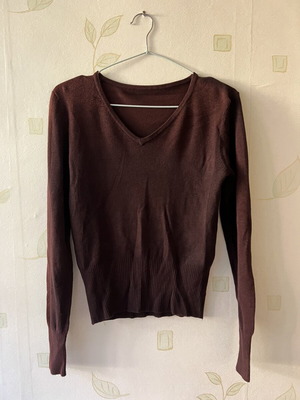 A-Style Brown Women's Blouse with V-Neck, New, Sizes S/M