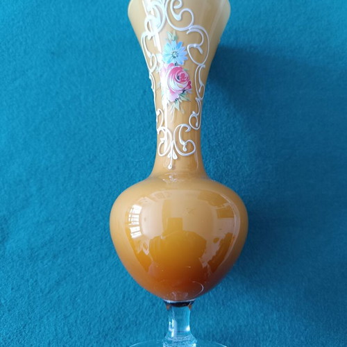 Italian Stelvia Opalina Fiorentina vase like new, orange, hand-painted