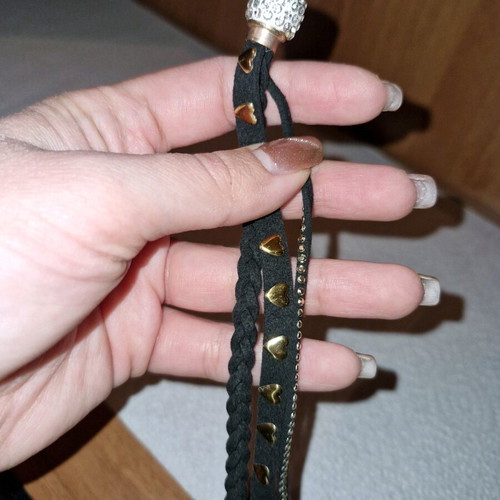 Black triple cord bracelet with magnetic clasp and rhinestones like new