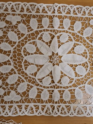 Handmade crochet table runner used, white 51×32