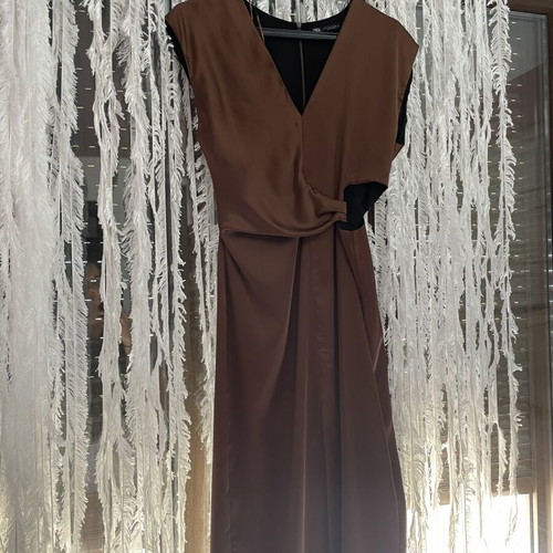 Zara satin dress size small, like new, bronze brown