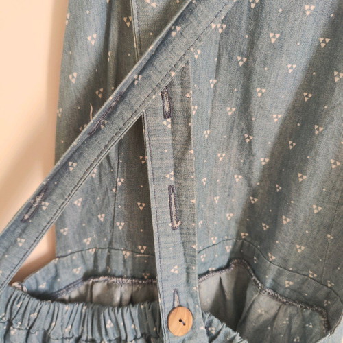 Kirakalo "Pinafore" Midi Dress / Dungaree with Open Back & Ruffles (Size S)