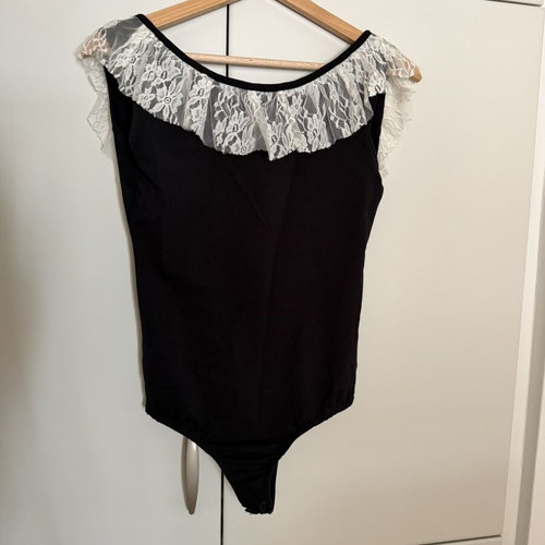 Bodysuit with lace and back opening one size like new, black and white