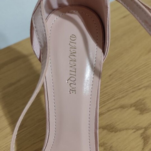 Satin sandals with diagonal strap and buckle new, size 40, nude