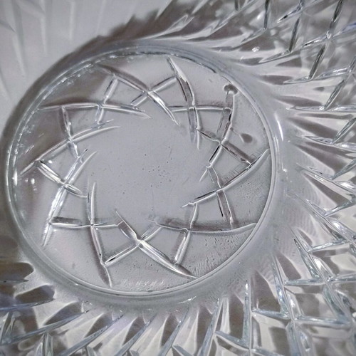 Vintage French glass bowl Arcoroc with embossed geometric design like new