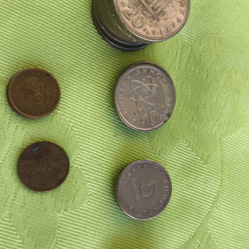 Coins used, set of 24 Greek drachma and lepta