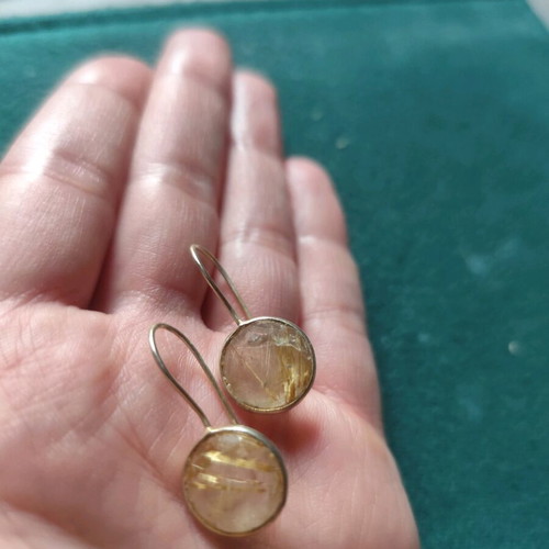 Silver gold-plated earrings with semi-precious stones like new