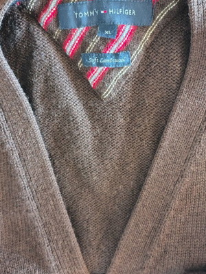Tommy Hilfiger men's cardigan soft lambswool XL, like new, brown