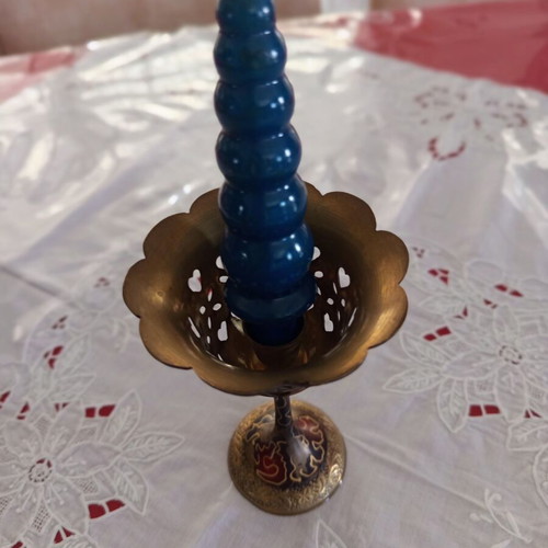 Vintage metal candlestick "Glass" with hearts and embossed motifs 14cm like new