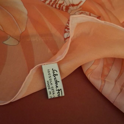 Salvatore Ferragamo silk scarf, apricot color, jungle design