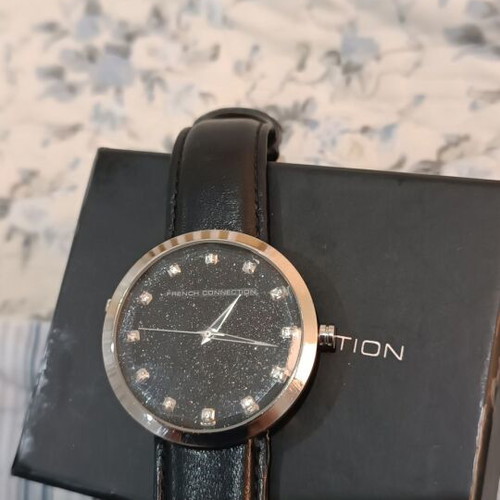 French Connection women's watch like new, black waterproof 5 ATM with crystals