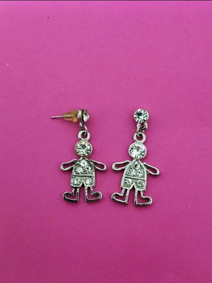 Little people earrings like new, hypoallergenic silver with white diamond simulants