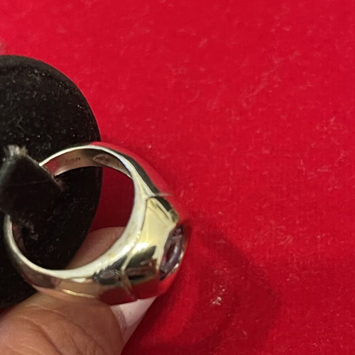 Silver gold ring 925 585 with semi-precious stone, used, size 55