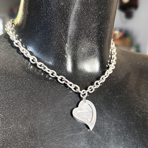 Vintage Folli Follie silver chunky chain necklace with heart like new
