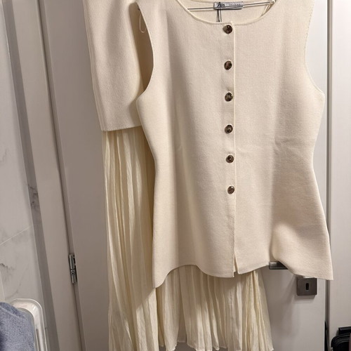 Zara beige set vest XL skirt L new