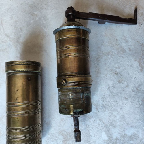 Bronze antique manual coffee grinder used