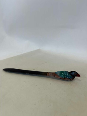 Vintage wooden handmade letter opener shaped like a duck 18cm used