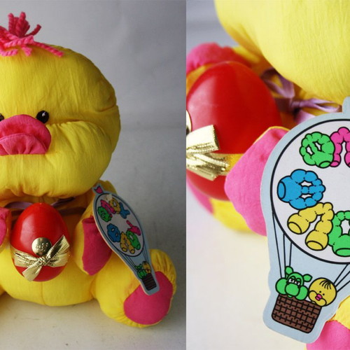 Vintage 80's Flou Flou Easter plush duck with egg El Greco new