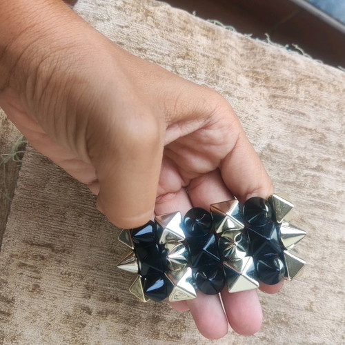 Punk style bracelet used, elastic, gold and black