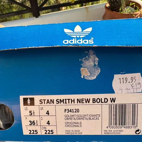 Adidas Stan Smith new bold sneakers size 36 2/3, like new, gold leather