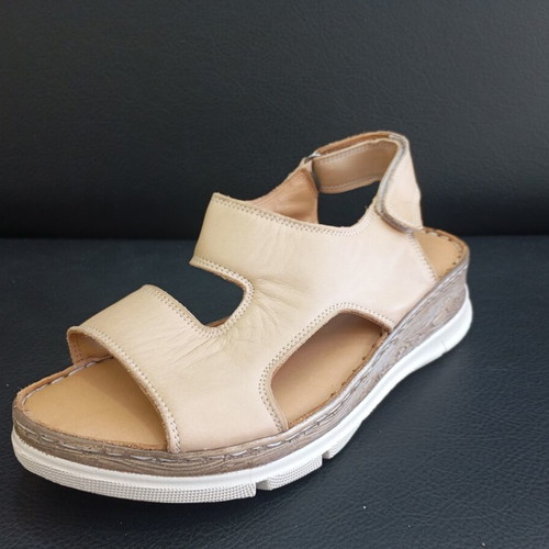 Leather platform sandals new, anatomical sole, beige, size 37