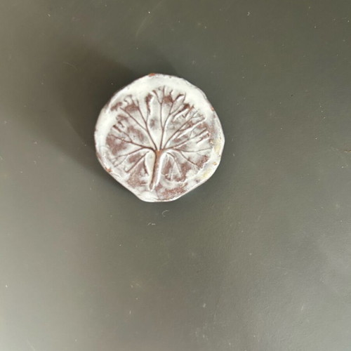 Women's vintage brooch like new enamelled clay white-brown