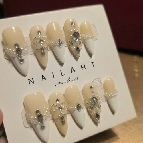 Luxury press on nails handmade double layered acrylic embellished