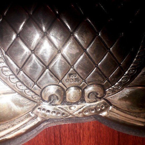 Silver handmade mirror 950 grade with wooden back, like new