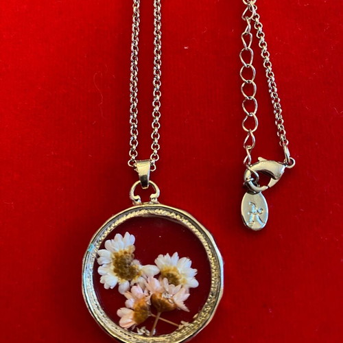 Accessorize vintage long gold chain with round flower pendant new