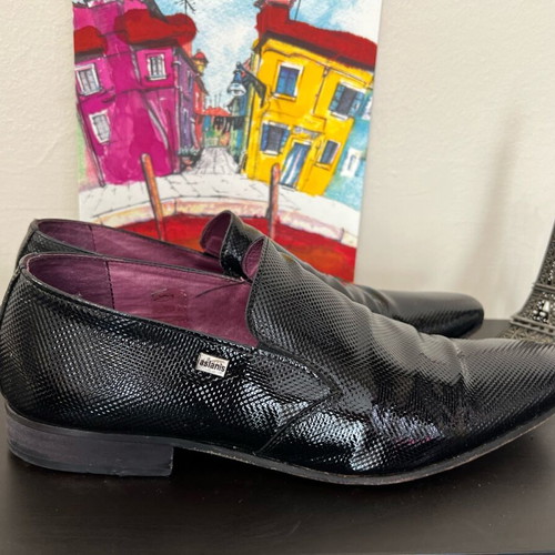 Aslanis men's patent leather moccasin shoes like new, size 42, black