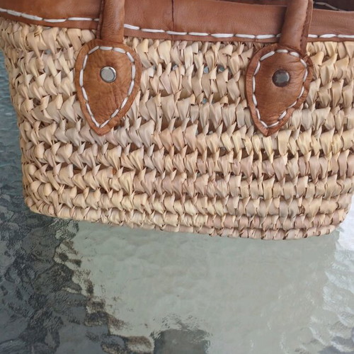 Straw city handbag like new, beige and brown