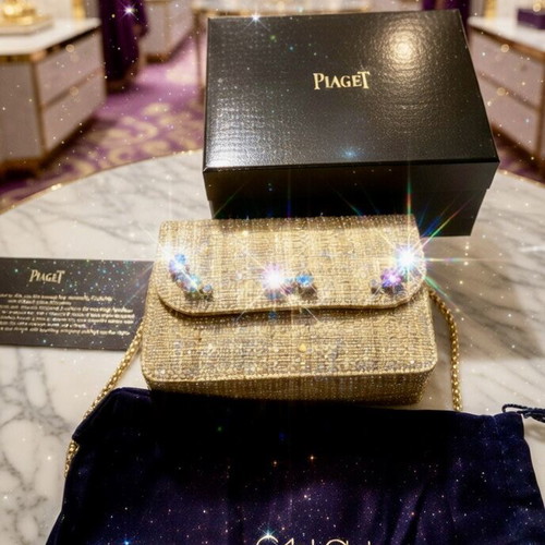 Piaget x CA&LOU Crystal-Embellished Raffia Evening Bag New