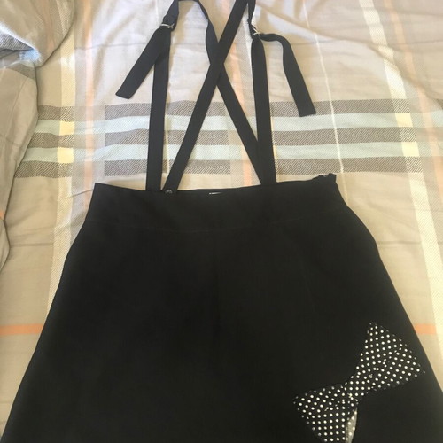 Black skirt with suspenders and polka dot bow like new