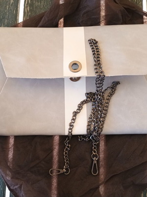 Clutch bag new, white and grey, 34x21 cm with chain
