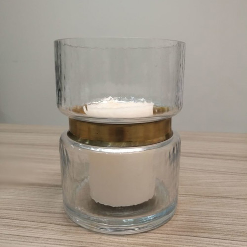 Decorative glass candle holder vase used with gold design