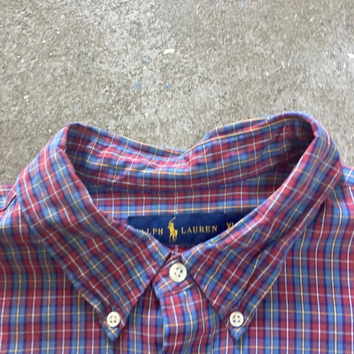 Ralph Lauren Oxford long sleeve shirt XL, red green checked, navy pony