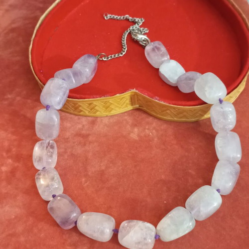Necklace with pink quartz and 925 silver clasp used, 46cm