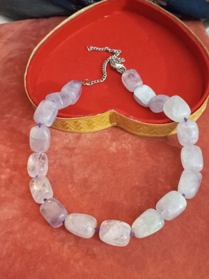 Necklace with pink quartz and 925 silver clasp used, 46cm