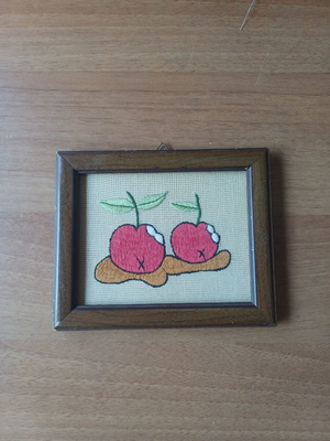 Vintage embroidered cherry frame like new