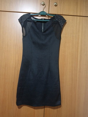 Italian black mini dress with studs and transparency like new, one size