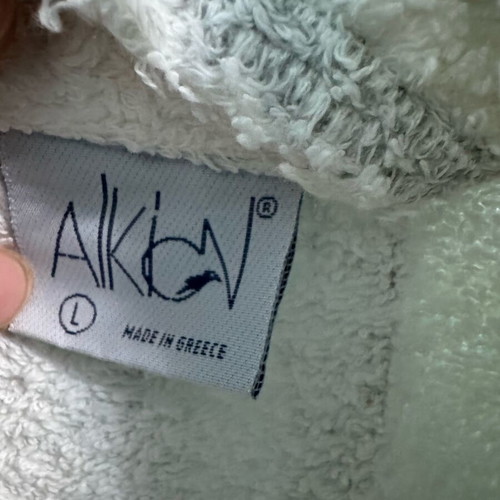 Akivv bathrobe white gray striped like new, large, made in Greece